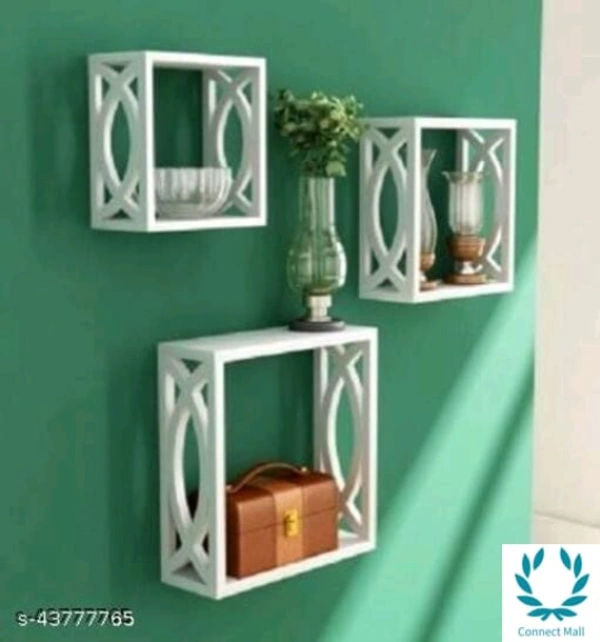 Unique Wall Shelves - LXHXB: 28X28X12 cm,  White, Wooden, No. of shelves :-3